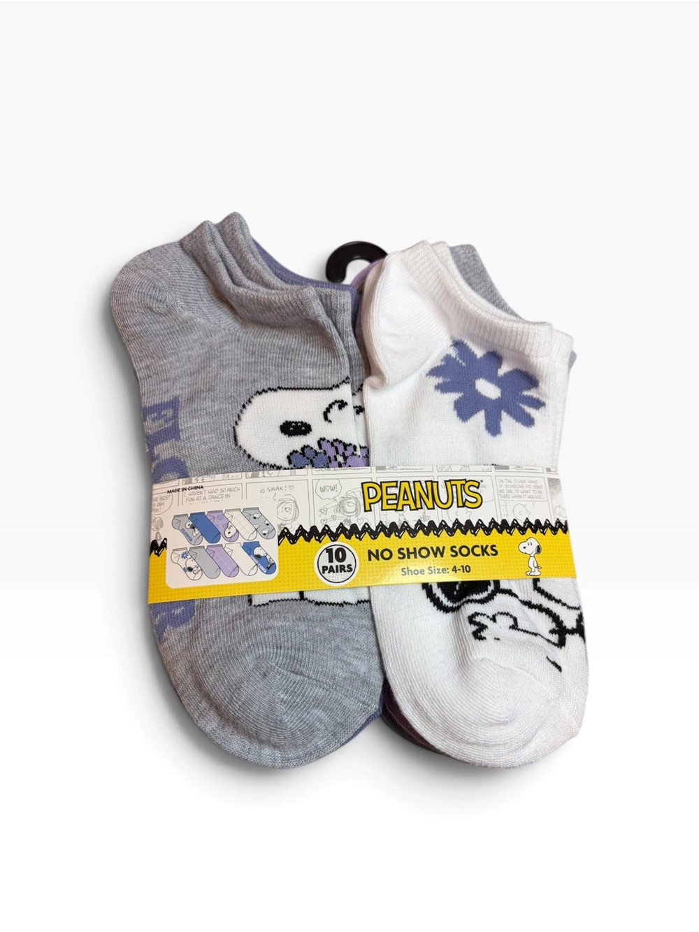 Peanuts Snoopy No-Show Socks 10 Pack Gray White Purple Floral
